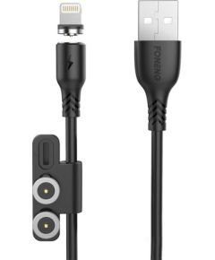 Foneng X62 Magnetic 3in1 USB to USB-C / Lightning / Micro USB Cable, 2.4A, 1m (Black)