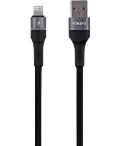 USB cable for Lightning Foneng X79, LED, braided, 3A, 1m (black)
