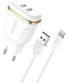 Foneng T240 2x USB wall charger, 2.4A + USB to Lightning cable (white)