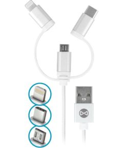 Forever 3in1 cable USB - Lightning + USB-C + microUSB 1,0 m 1,5A white