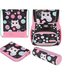 Herlitz Loop Plus Cute Cat, school bag (pink/brown, incl. 16-piece school case, pencil case, sports bag)