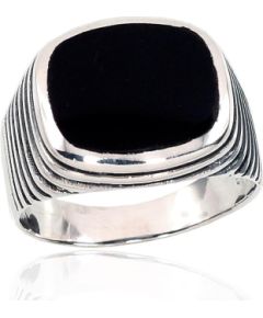 Серебряное кольцо #2101358(POx-Bk)_ON, Серебро 925°, оксид (покрытие), Оникс, Размер: 20, 9.2 гр.