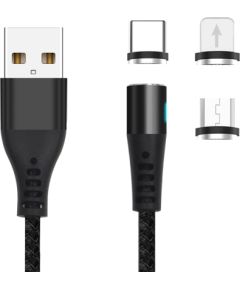 Maxlife MXUC-02 magnetic cable USB - Lightning + USB-C + microUSB 1,0 m 2A black nylon