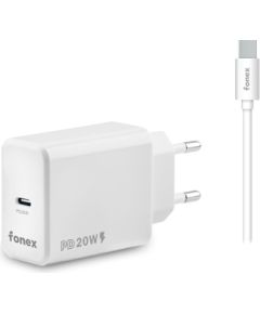 Travel Charger Type-C PD 20W + Type-C Cable 1.5m By Fonex White