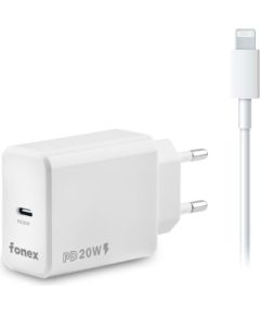 Travel Charger Type-C PD 20W+Lightning Cable 1m By Fonex White