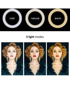 Maclean MCE610 10" 12W LED Ring Light with Tripod Stand and Bluetooth Shutter 3 Colours 10 brightness levels 10% -100% Adjustable brightness 160 LED Smartphone Holder lighting light