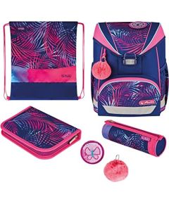 Herlitz UltraLight Plus Tropical Chill, school bag (pink/blue, incl. 16-piece pencil case, pencil case, sports bag)