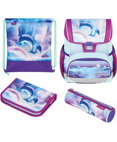 Herlitz Loop Plus Ocean in Heaven, school bag (purple/light blue, incl. 16-piece pencil case, pencil case, sports bag)