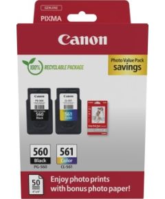 Canon CRG PG-560/CL-561 + Photo Paper Value Pack (3713C008) Ink Cartridge Multipack, BK/CMY