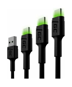 Green Cell USB Male - USB Type-C Male Set 3x with LED Diode 1.2m