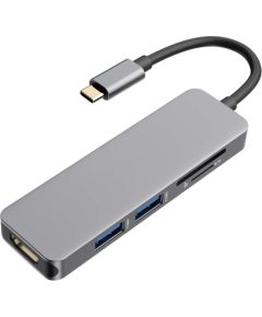 RoGer USB-C Hub 5in1 ar USB 3.0 x2 / HDMI / SD karšu lasītāju / TF karšu lasītāju