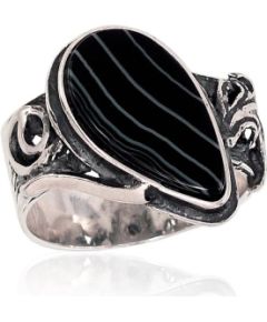 Sudraba gredzens #2101695(POx-Bk)_AG, Sudrabs 925°, oksids (pārklājums), Ahāts, Izmērs: 19, 7.2 gr. "K-Exclusive" kolekcija