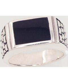 Серебряное кольцо #2101584(POx-Bk)_ON, Серебро 925°, оксид (покрытие), Оникс, Размер: 19.5, 10.4 гр.