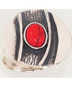 Серебряное кольцо #2101428(POx-Bk)_COX, Серебро 925°, оксид (покрытие), Коралл (Имитация), Размер: 18.5, 6 гр.
