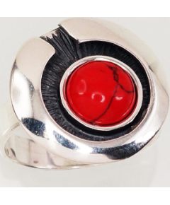 Серебряное кольцо #2100932(POx-Bk)_COX, Серебро 925°, оксид (покрытие), Коралл (Имитация), Размер: 18.5, 5.1 гр.