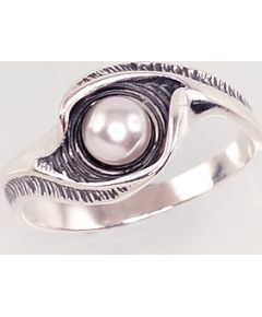 Серебряное кольцо #2100931(POx-Bk)_PE, Серебро 925°, оксид (покрытие), Жемчуг, Размер: 16.5, 2.8 гр.