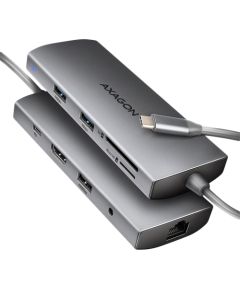 AXAGON HMC-8HLSA USB-C 3.2 Gen 1 hub, 3x USB-A + 4K/30Hz HDMI + SD/microSD, GLAN, Audio, PD 100W, 20cm USB-C cable