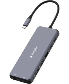 Verbatim USB-C Pro multiport hub CMH-14, 14 port, docking station (grey, 2x HDMI, VGA, RJ-45, 5x USB-A, audio, 2x USB-C, PD, SD, microSD)