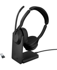 Jabra Evolve2 55, with charging station, headset (black, stereo, UC, USB-A, Link380a)