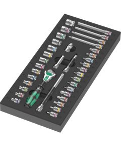 Wera 9720 foam insert 8000 A Zyklop ratchet 1/4 set 1, 37 pieces, tool set (black/gray, ratchet and socket set, in foam insert for workshop trolley)