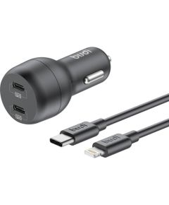 Budi Car Charger, 2x USB-C, 40W, PD + USB-C to Lightning Cable (Black)