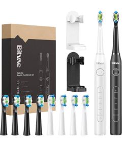Sonic toothbrushes with tips set and 2 holders Bitvae D2+D2 (white and black)