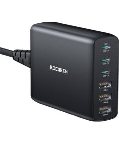 Wall charger GaN Rocoren 3x USB-C, 3x USB, 100W (black)