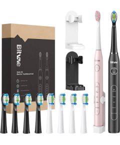 Sonic toothbrushes with tips set and 2 toothbrush holders Bitvae D2+D2 (pink and black)