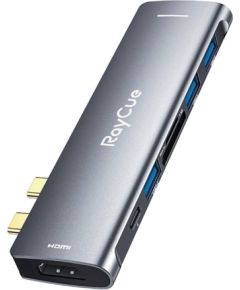 Hub 7w2 RayCue 2x USB-C do Thunderbolt 3 + 3x USB-A 3.0 5Gbps + SD/TF 3.0 + HDMI 4K60Hz (sary)