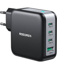 Wall charger GaN Rocoren 3x USB-C, 1x USB, Power Delivery 3.0, 100W (black)