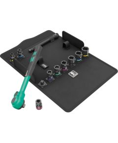 Wera 8100 SB 13 Zyklop Comfort ratchet set, imperial, 3/8, tool set (black/green, 11 pieces, comfort ratchet with reversing lever)