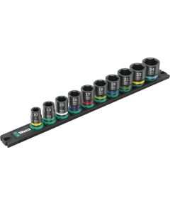 Wera 9607 Nut magnetic strip B Impaktor 1 socket wrench set 3/8 (black/green, 10 pieces, for impact wrenches)