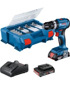 Bosch cordless combi drill driver GSB 18V-45 Professional, 18Volt (blue/black, 2x Li-ion battery 2.0Ah, 82-piece accessory set, in L-case)