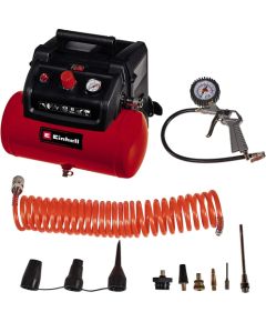 Einhell Compressor TC-AC 190/6/8 OF Set (red/black, 1,200 watts, tire inflator, compressed air hose)