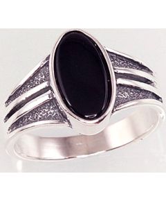 Серебряное кольцо #2100937(POx-Bk)_ON, Серебро 925°, оксид (покрытие), Оникс, Размер: 16.5, 3.7 гр.
