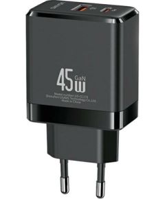 USAMS 1xUSB-C+1xUSB 45W (только зарядное устройство) GaN PD3.0 +QC3.0 Fast Charger| Black (US-CC178)