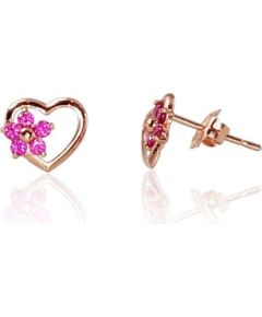 Zelta auskari-puseti #1200830(Au-R)_CZ-RO, Sarkanais Zelts 585°, Cirkoni, 0.48 gr. Puseti klasiskie