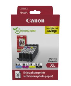 Tintes kārtridžs Canon CLI-581X BK / C / M / Y High Yield Ink Cartridge + Photo Paper Value Pack