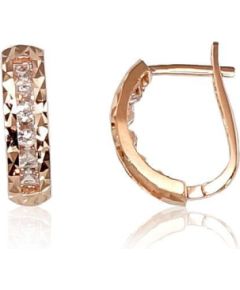 Zelta auskari ar 'angļu' slēdzēju #1200421(Au-R)_CZ, Sarkanais Zelts 585°, Cirkoni, 1.66 gr. Zelta auskari ar "angļu" slēdzēju