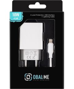 OBAL:ME Sienas lādētājs USB-A 10W + USB-A|Lightning kabelis 1m, balts