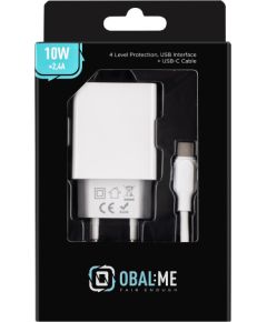 OBAL:ME Sienas lādētājs USB-A 10W + USB-A|USB-C kabelis 1m balts