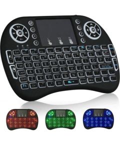 RoGer Q8 Wireless Mini Bezvadu Kompakta Klaviatūra PC / PS3 / XBOX 360 / Smart TV / Android + TouchPad Melna (Ar RGB Apgaismojumu)