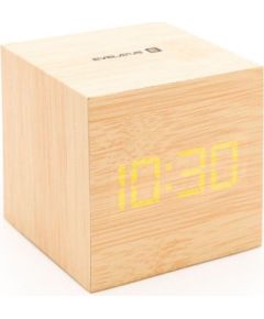Evelatus EMC02 Digitāls koka kuba Pulkstenis Modinātājs ar termometru + USB adapteris Dzeltens