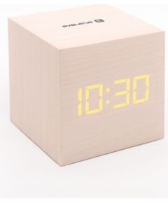 Evelatus EMC02 Digitāls koka kuba Pulkstenis Modinātājs ar termometru + USB adapteris Balts