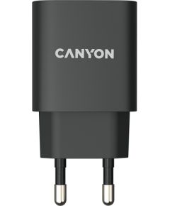 CANYON H-20, PD 20W Input: 100V-240V, Output: 1 port charge: USB-C:PD 20W (5V3A/9V2.22A/12V1.67A) , Eu plug, Over- Voltage ,  over-heated, over-current and short circuit protection Compliant with CE RoHs,ERP. Size: 80*42.3*30mm, 55g, Black