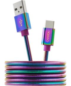 CANYON UC-7, Type C USB 2.0 standard cable, Power output 5V/9V 2A, OD 3.8mm, metal shell, cable length 1.2m, Rainbow, 14*6*1000mm, 0.04kg