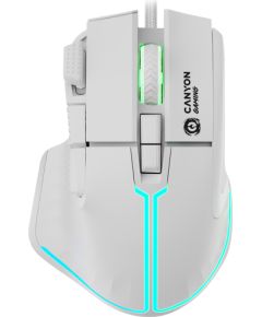 CANYON Fortnax GM-636, 9keys Gaming wired mouse,Sunplus 6662, DPI up to 20000, Huano 5million switch, RGB lighting effects, 1.65M braided cable, ABS material. size: 113*83*45mm, weight: 102g, White