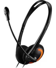 CANYON HS-01, PC headset with microphone, volume control and adjustable headband, cable length 1.8m, Black/Orange, 163*128*50mm, 0.069kg