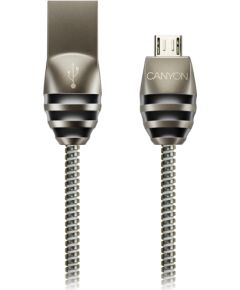 CANYON UM-5, Micro USB 2.0 standard cable, Power & Data output, 5V 2A, OD 3.5mm, metallic Jacket, 1m, gun color, 0.04kg