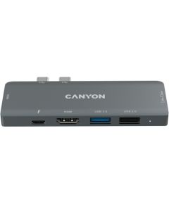 CANYON DS-5, Multiport Docking Station with 7 port, 1*Type C PD100W+2*HDMI+1*USB3.0+1*USB2.0+1*SD+1*TF. Input 100-240V, Output USB-C PD100W&USB-A 5V/1A, Aluminum alloy, Space gray, 104*42*11mm, 0.046kg(Generation B)